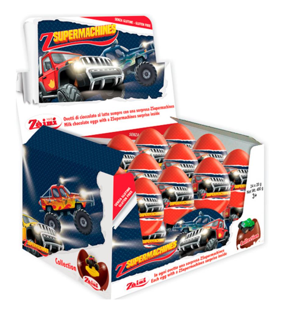 Zaini Supermachines Chocolade Ei + Verrassing x24